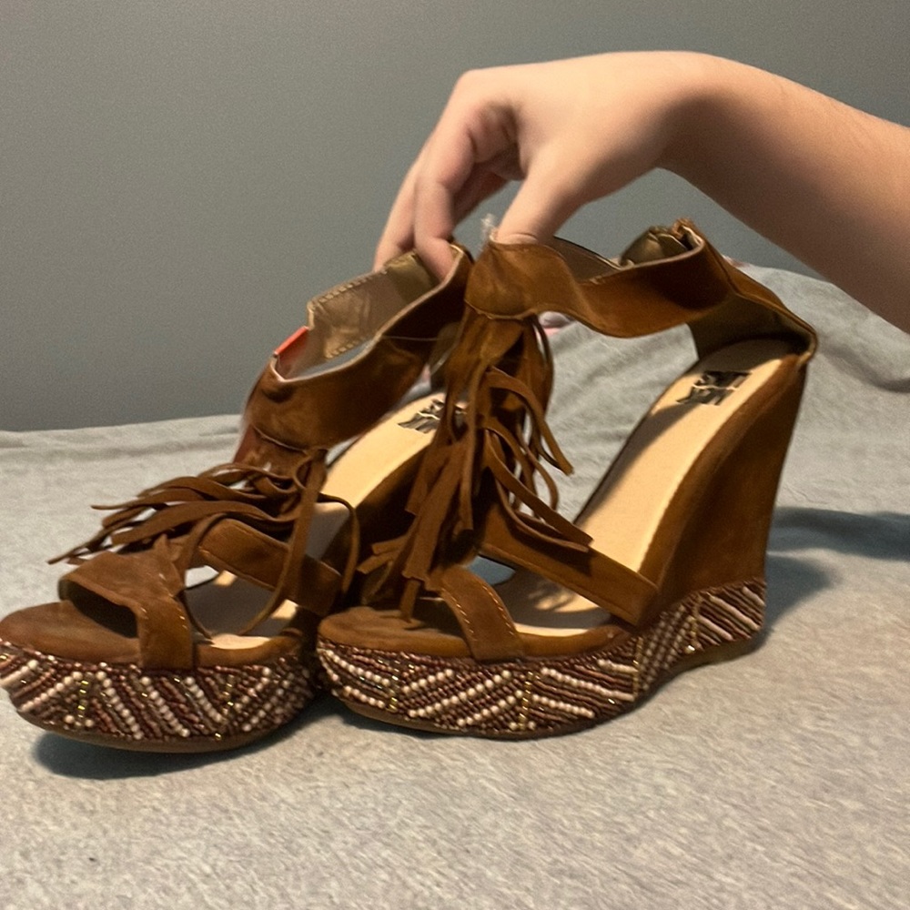 Brand:Muk Luks,wedges ,brown,with gold, white,  grape purple, light pink bottoms